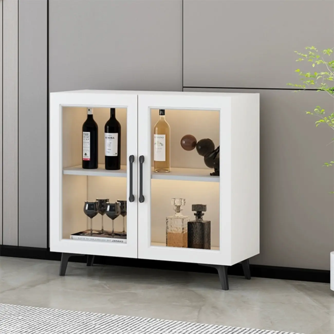 Gray Modern Display Cabinet with Metal Base and Glass Door Image - 2 | homeyfad