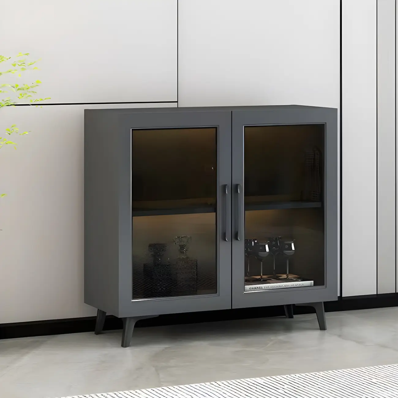 Gray Modern Display Cabinet with Metal Base and Glass Door Image - 4 | homeyfad
