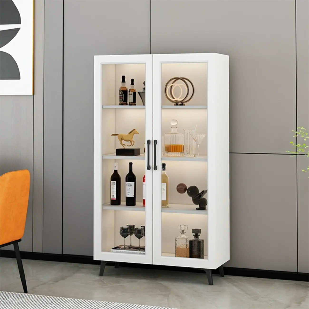 Gray Modern Display Cabinet with Metal Base and Glass Door Image - 5 | homeyfad