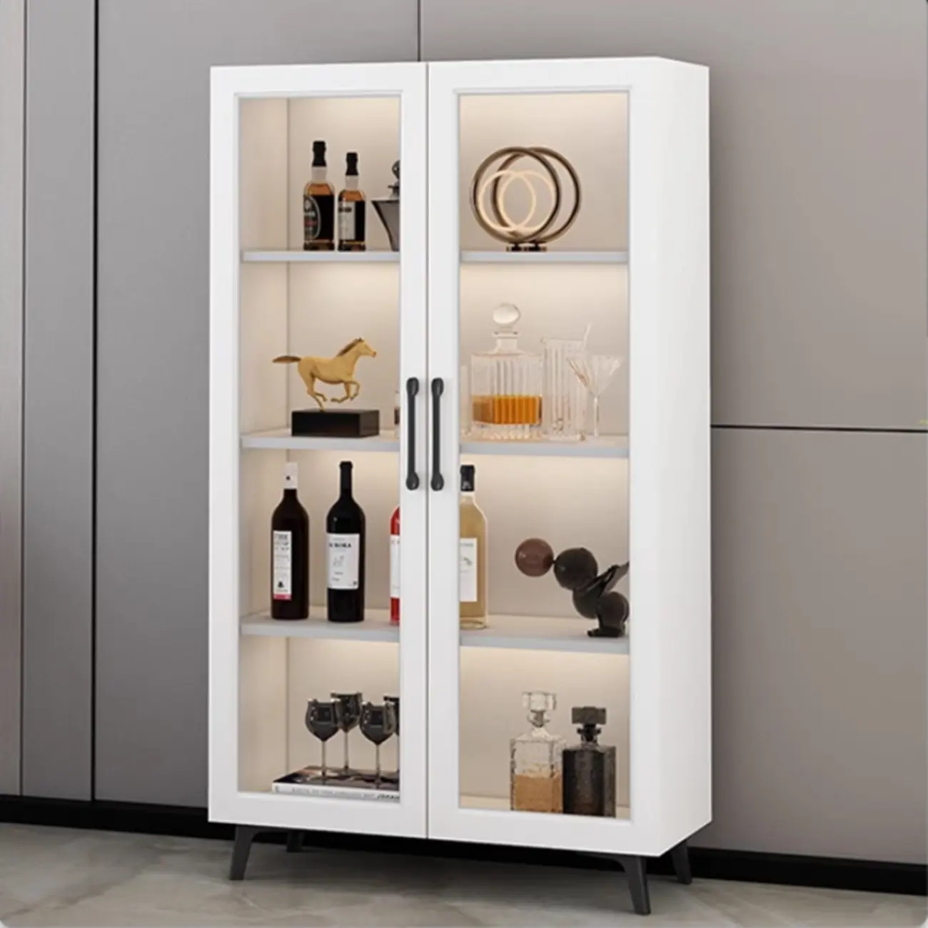 Gray Modern Display Cabinet with Metal Base and Glass Door Image - 6 | homeyfad