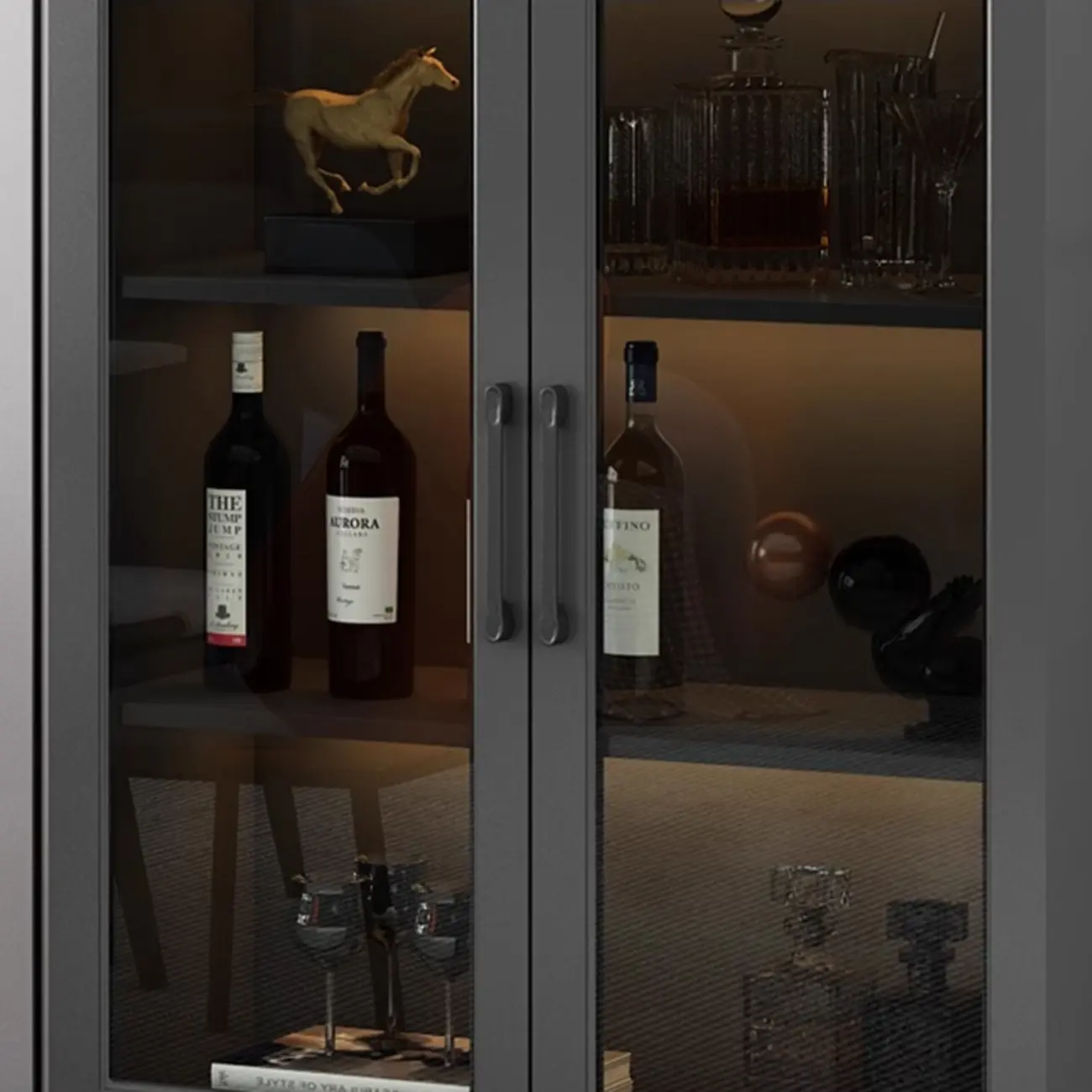 Gray Modern Display Cabinet with Metal Base and Glass Door Image - 8 | homeyfad