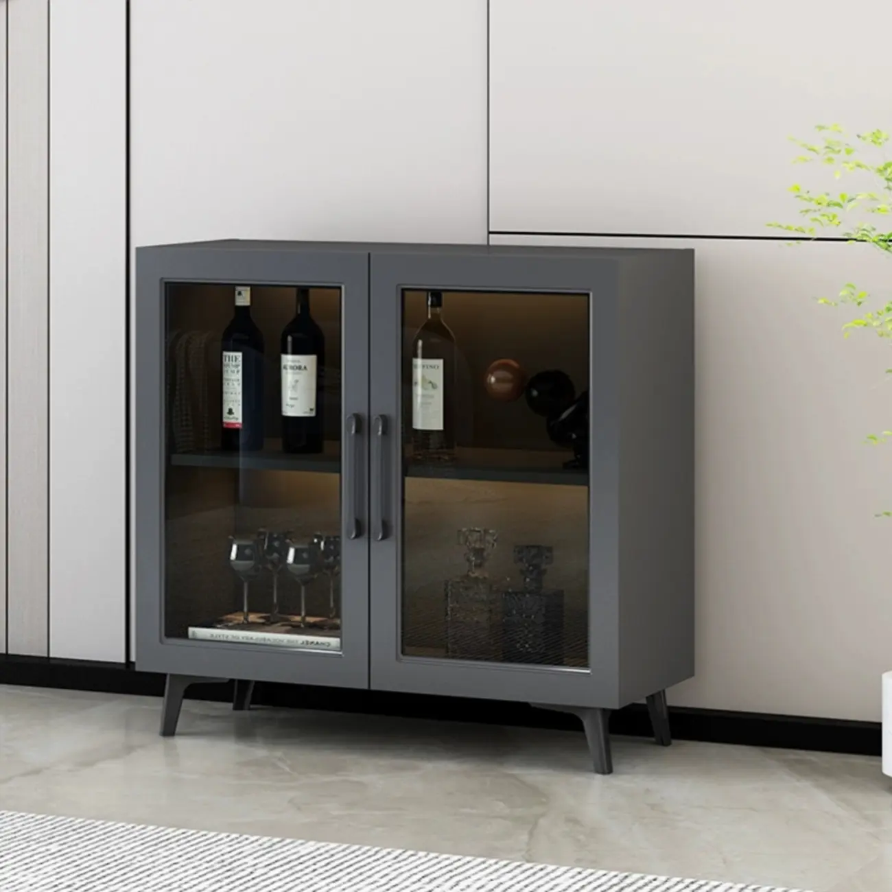 Gray Modern Display Cabinet with Metal Base and Glass Door Image - 9 | homeyfad
