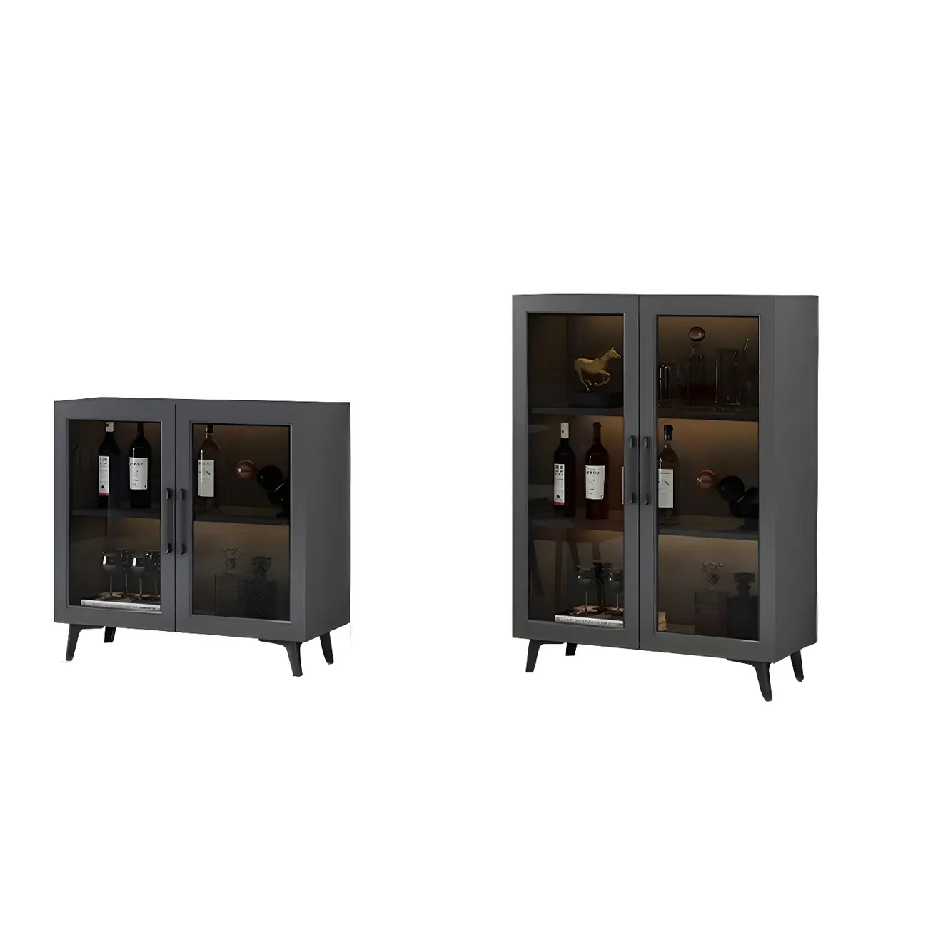 Gray Modern Display Cabinet with Metal Base and Glass Door Image - 10 | homeyfad