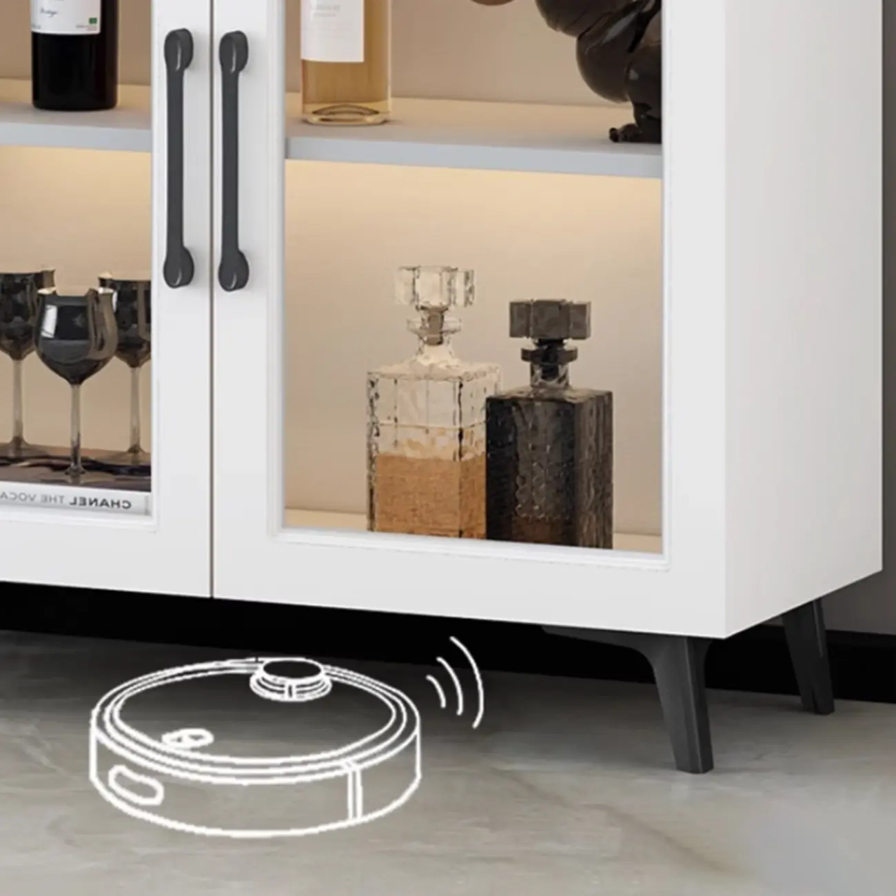 Gray Modern Display Cabinet with Metal Base and Glass Door Image - 14 | homeyfad