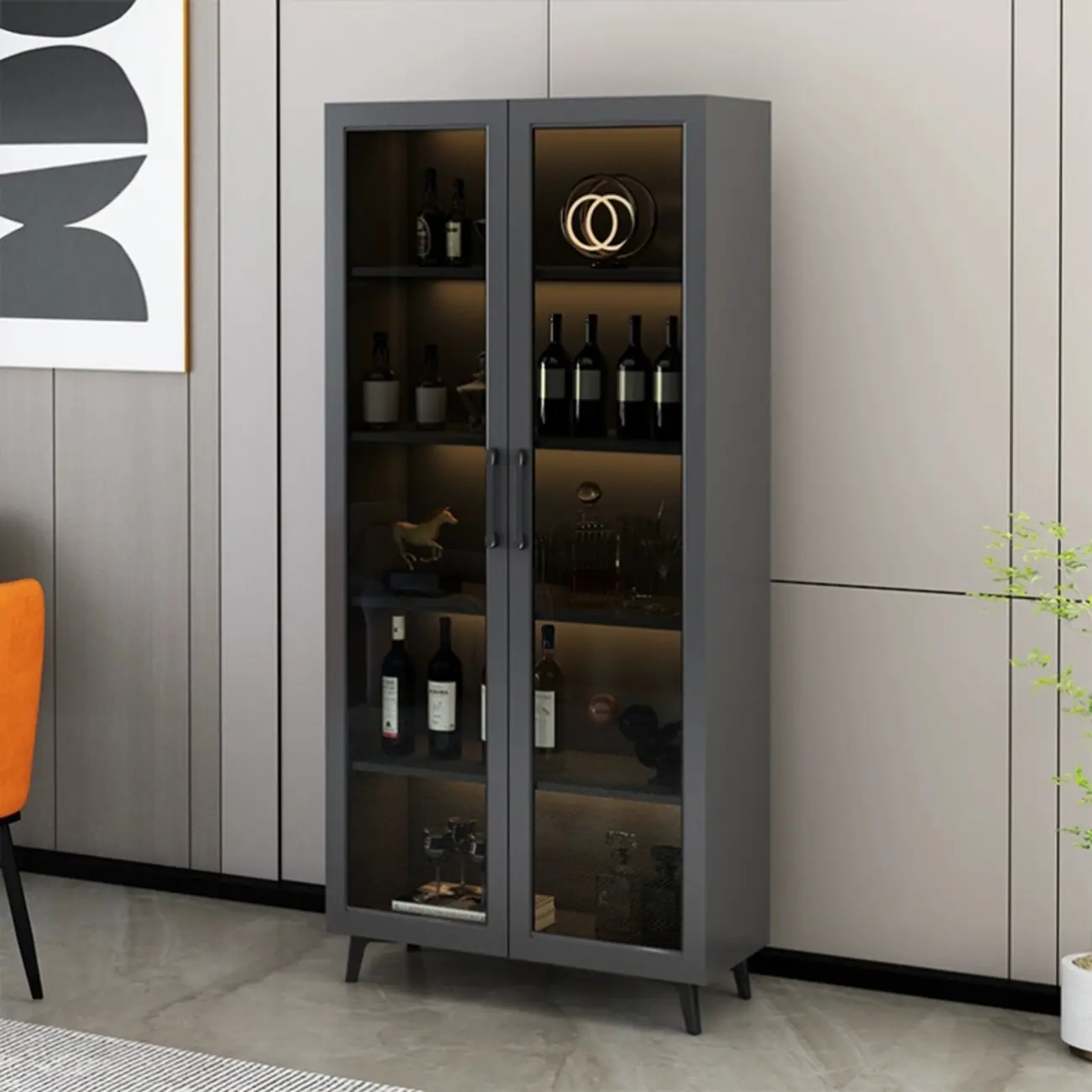 Gray Modern Display Cabinet with Metal Base and Glass Door Image - 15 | homeyfad