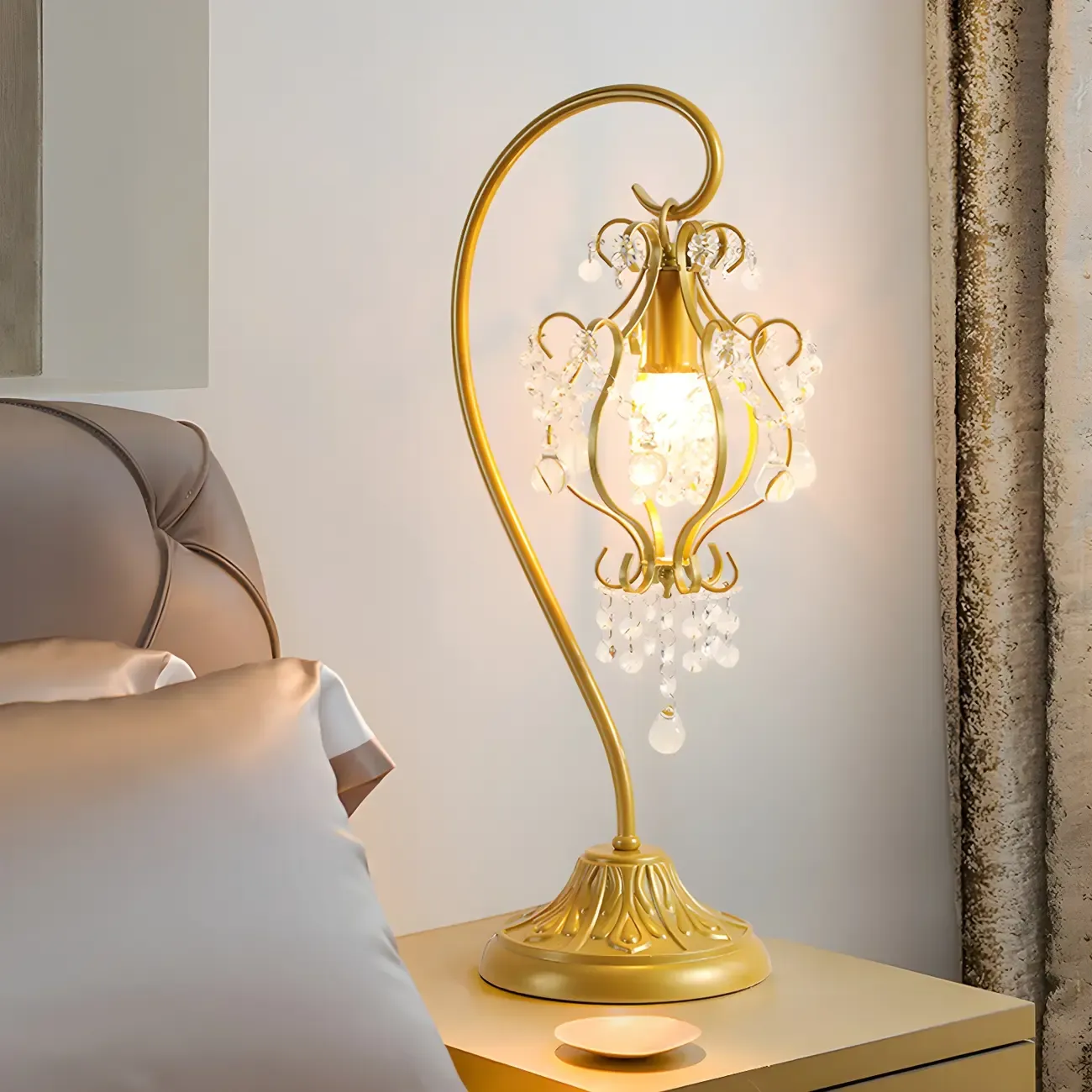 Geometric Gold LED Crystal Table Lamp for Bedroom Decor  Image - 1