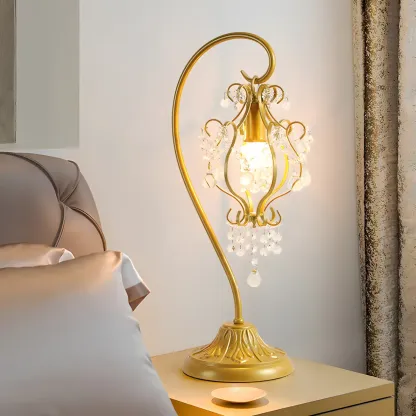 Geometric Gold LED Crystal Table Lamp for Bedroom Decor  Image - 1