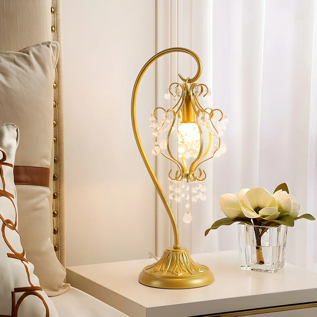 Geometric Gold LED Crystal Table Lamp for Bedroom Decor  Image - 3 | homeyfad