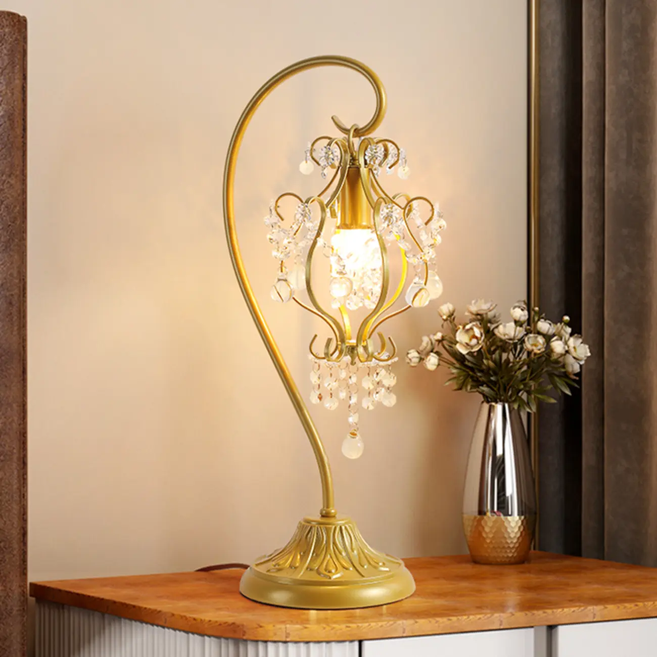Geometric Gold LED Crystal Table Lamp for Bedroom Decor  Image - 10 | homeyfad