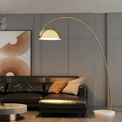 Black Adjustable Dome Shade Arc Metal Floor Lamp Image - 2