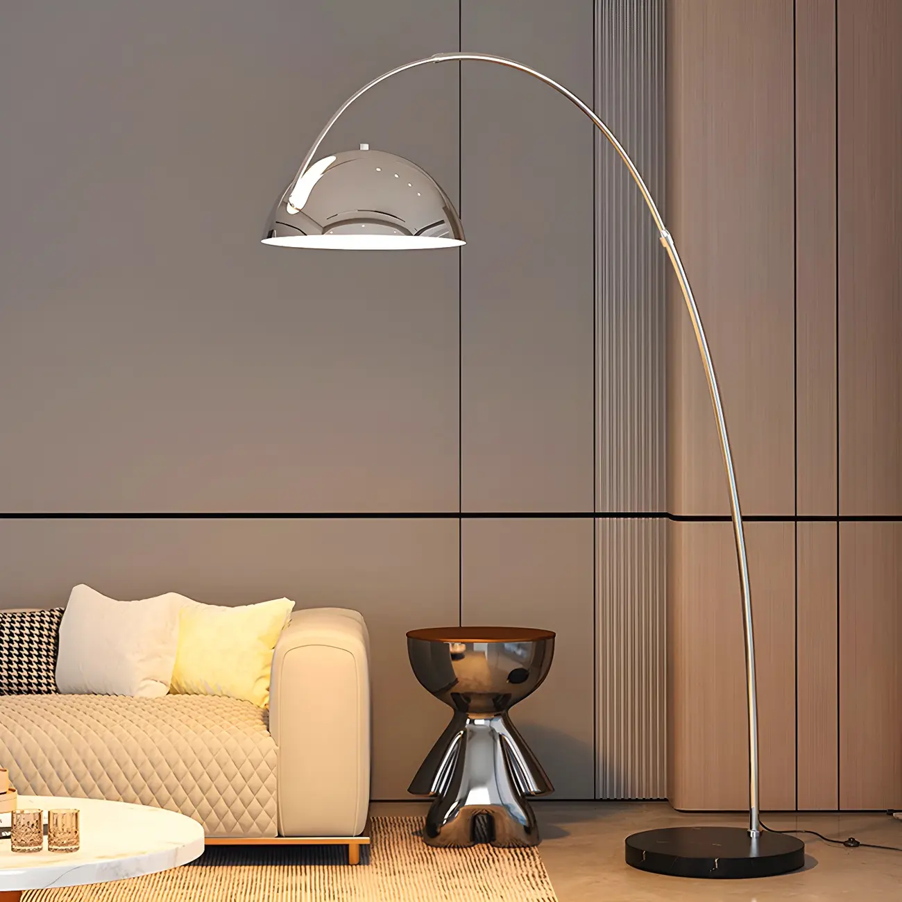 Black Adjustable Dome Shade Arc Metal Floor Lamp Image - 3 | homeyfad