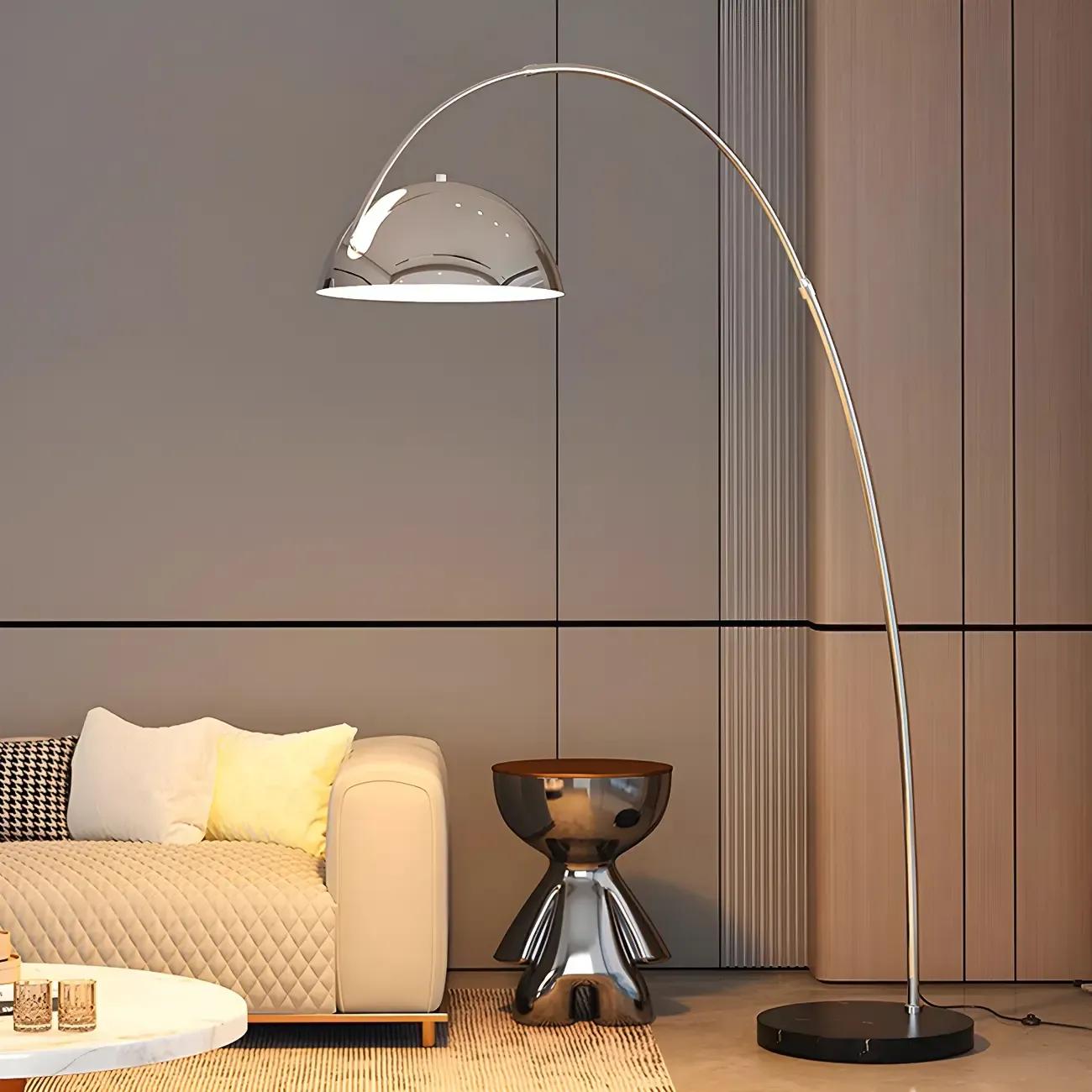 Black Adjustable Dome Shade Arc Metal Floor Lamp Image - 3
