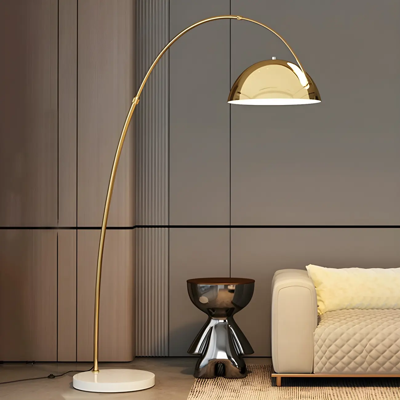 Black Adjustable Dome Shade Arc Metal Floor Lamp Image - 4 | homeyfad