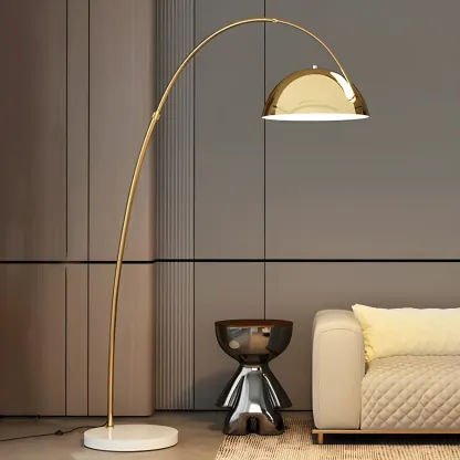 Black Adjustable Dome Shade Arc Metal Floor Lamp Image - 4
