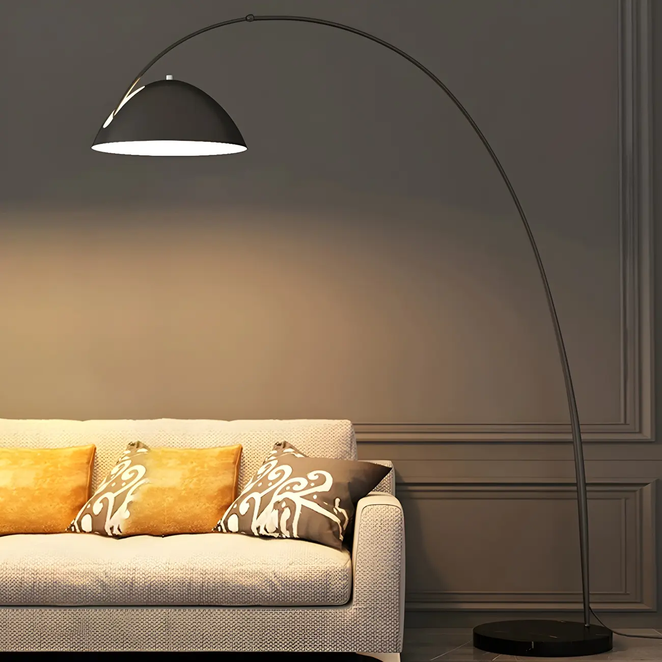 Black Adjustable Dome Shade Arc Metal Floor Lamp Image - 5 | homeyfad