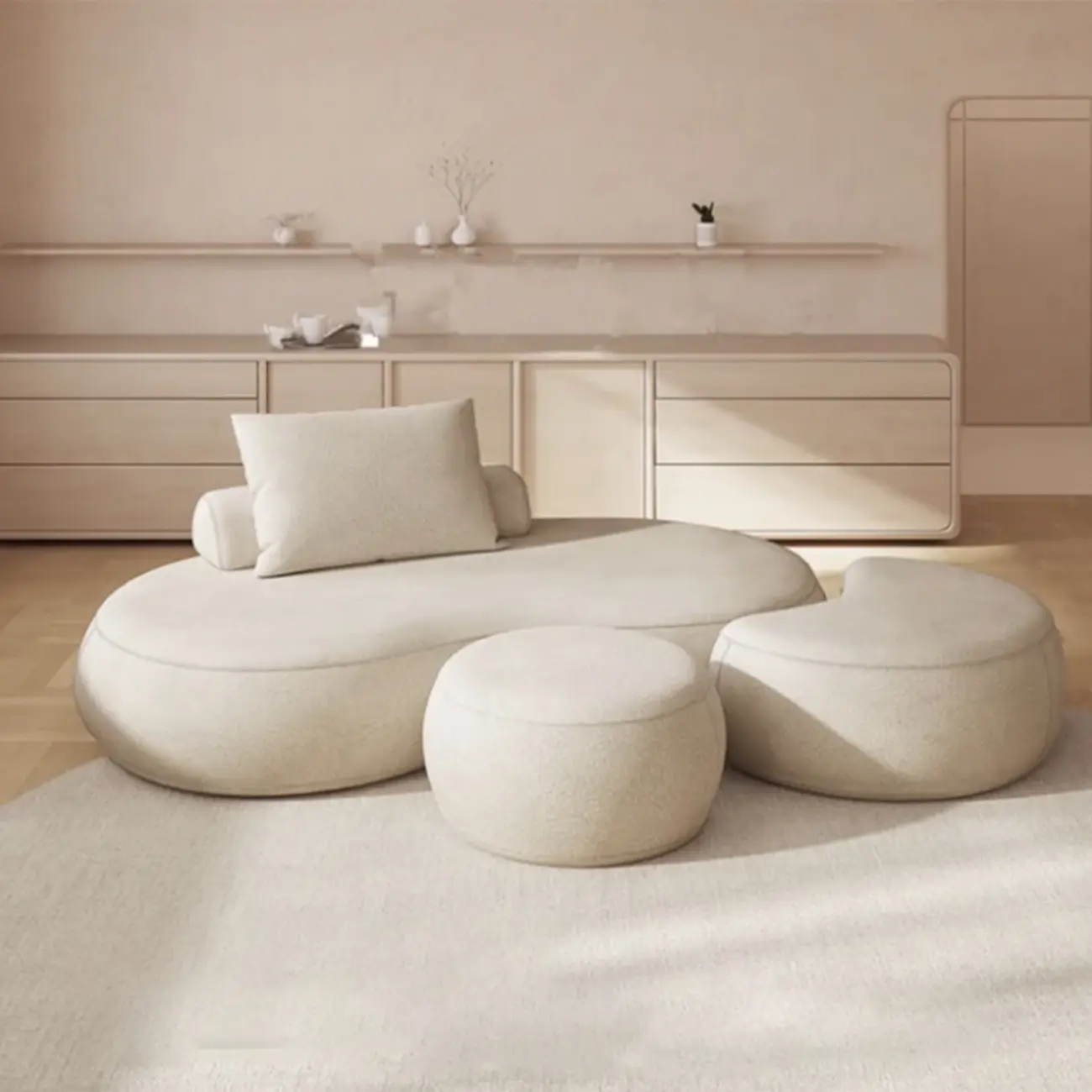 Modern Beige Genuine Leather Armless Chaise Lounge for Home Image - 2 | homeyfad