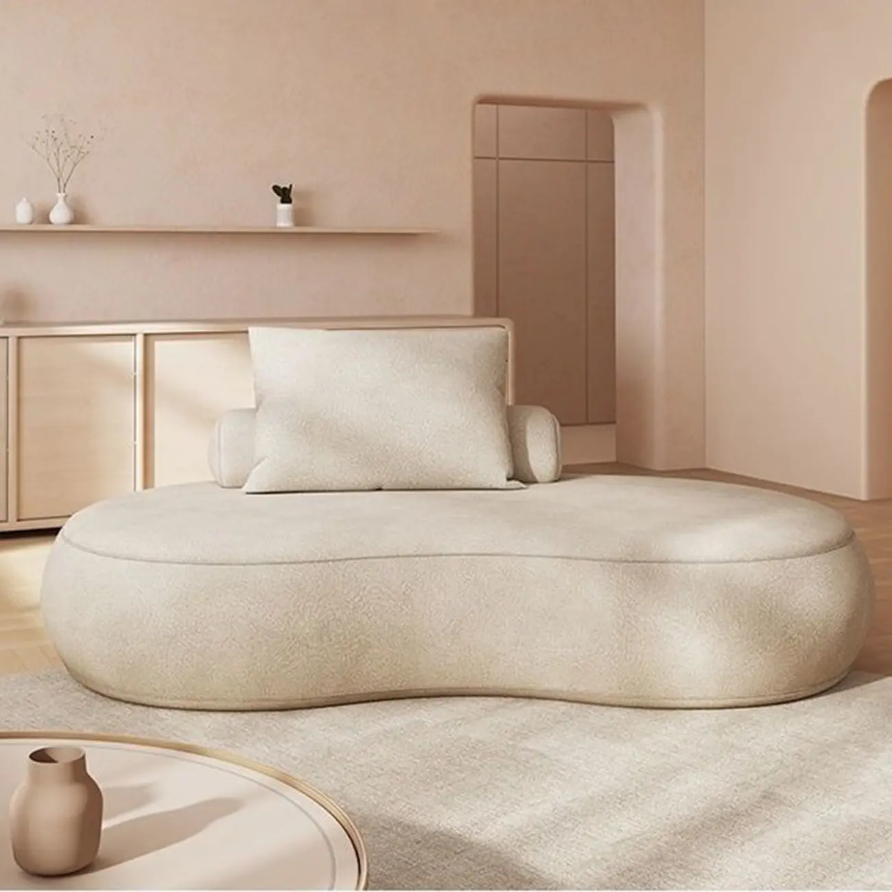 Modern Beige Genuine Leather Armless Chaise Lounge for Home Image - 1 | homeyfad