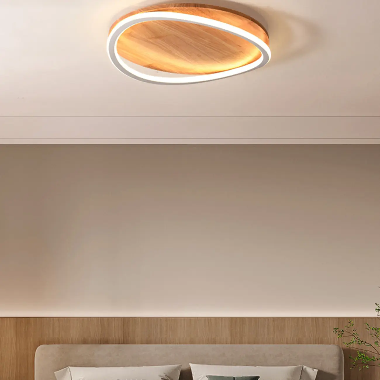 Modern Wood Flush Mount Ceiling Light for Bedroom Image - 2 | homeyfad