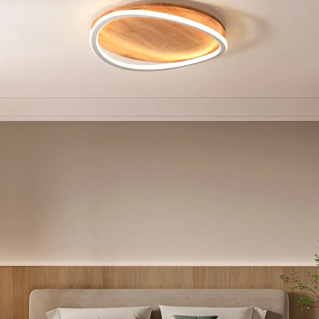 Modern Wood Flush Mount Ceiling Light for Bedroom Image - 2