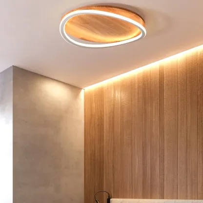 Modern Wood Flush Mount Ceiling Light for Bedroom Image - 3