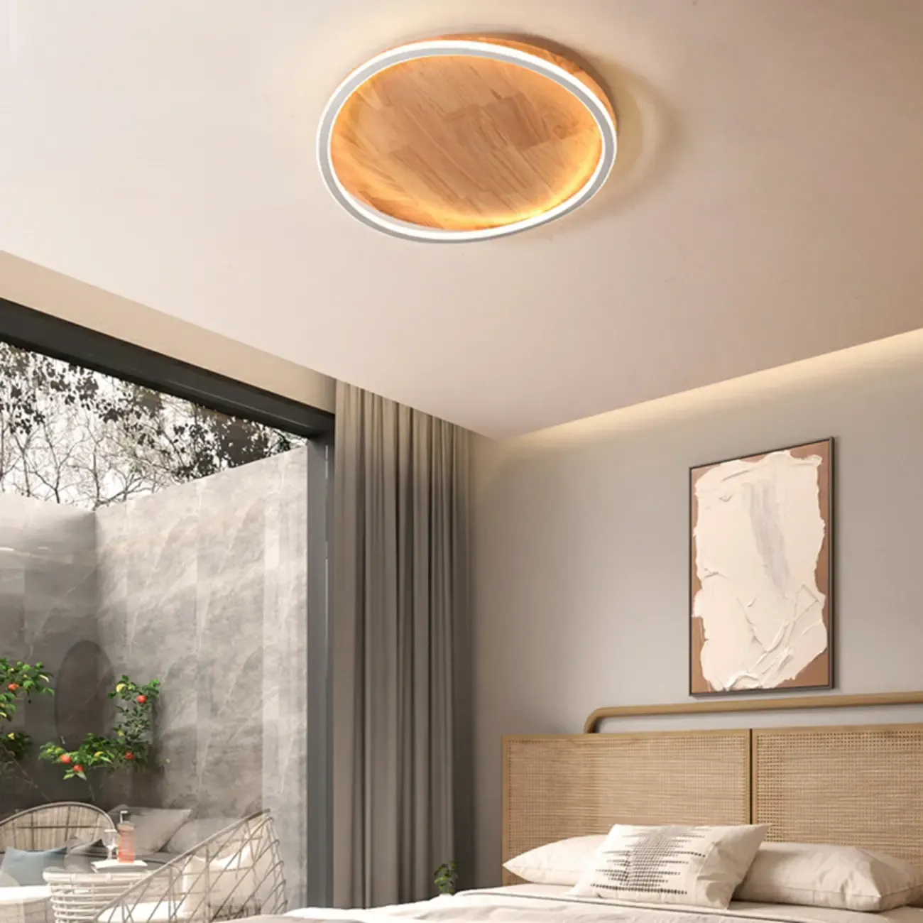 Modern Wood Flush Mount Ceiling Light for Bedroom Image - 4