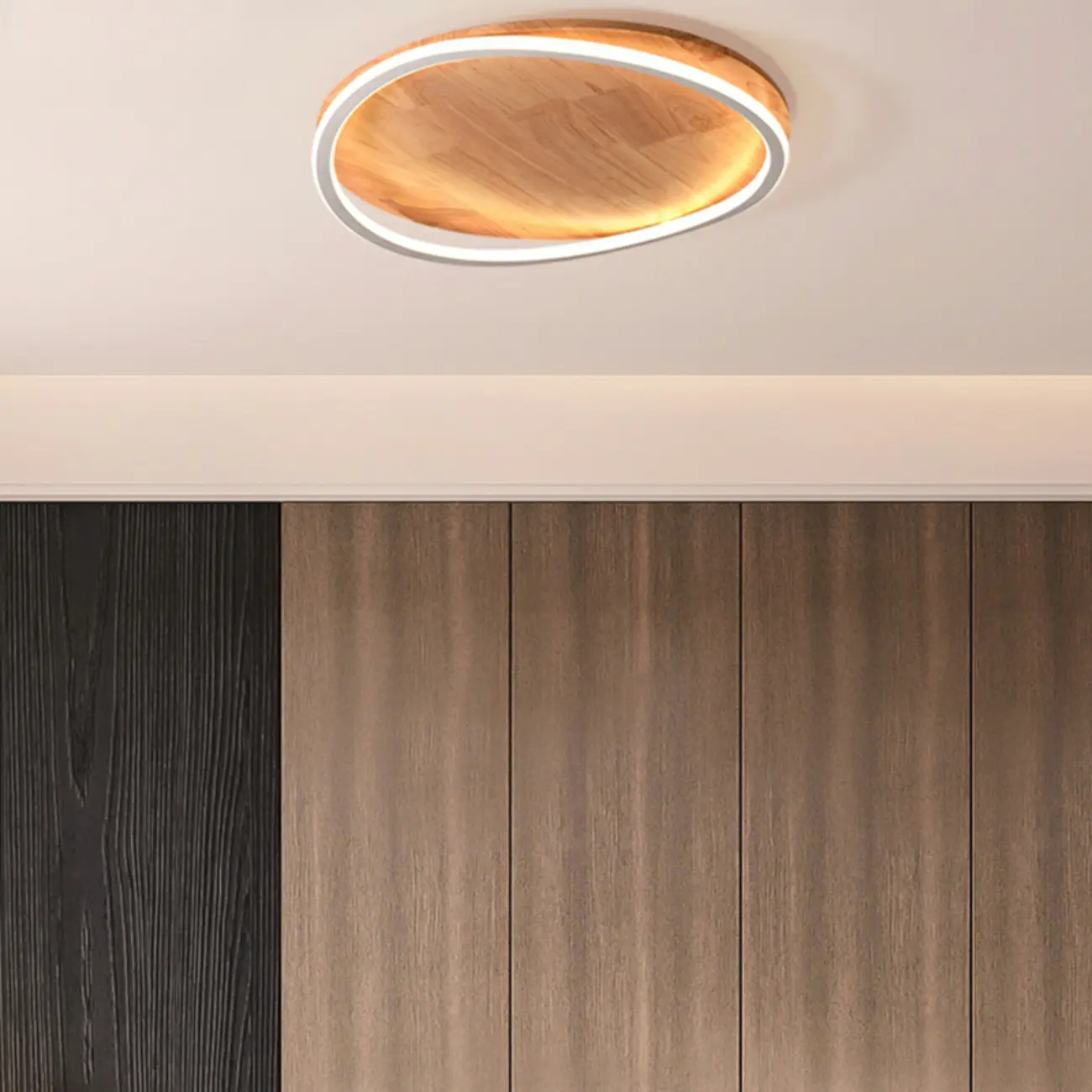 Modern Wood Flush Mount Ceiling Light for Bedroom Image - 5 | homeyfad