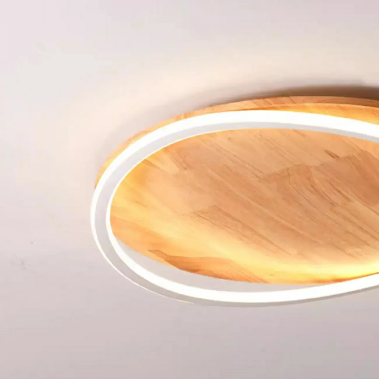Modern Wood Flush Mount Ceiling Light for Bedroom Image - 8