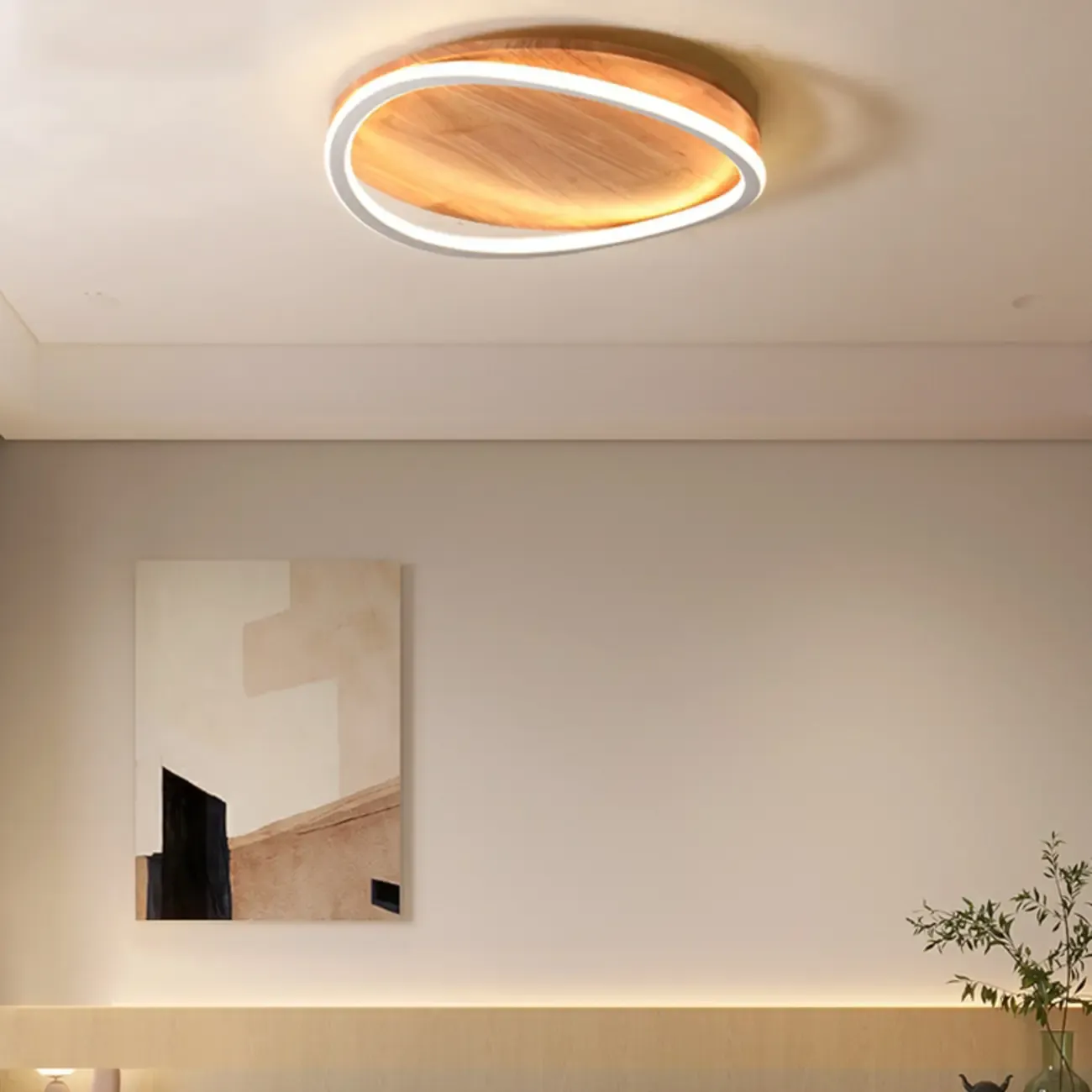 Modern Wood Flush Mount Ceiling Light for Bedroom Image - 1
