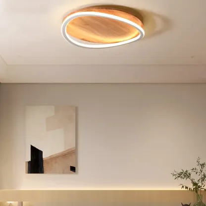 Modern Wood Flush Mount Ceiling Light for Bedroom Image - 1