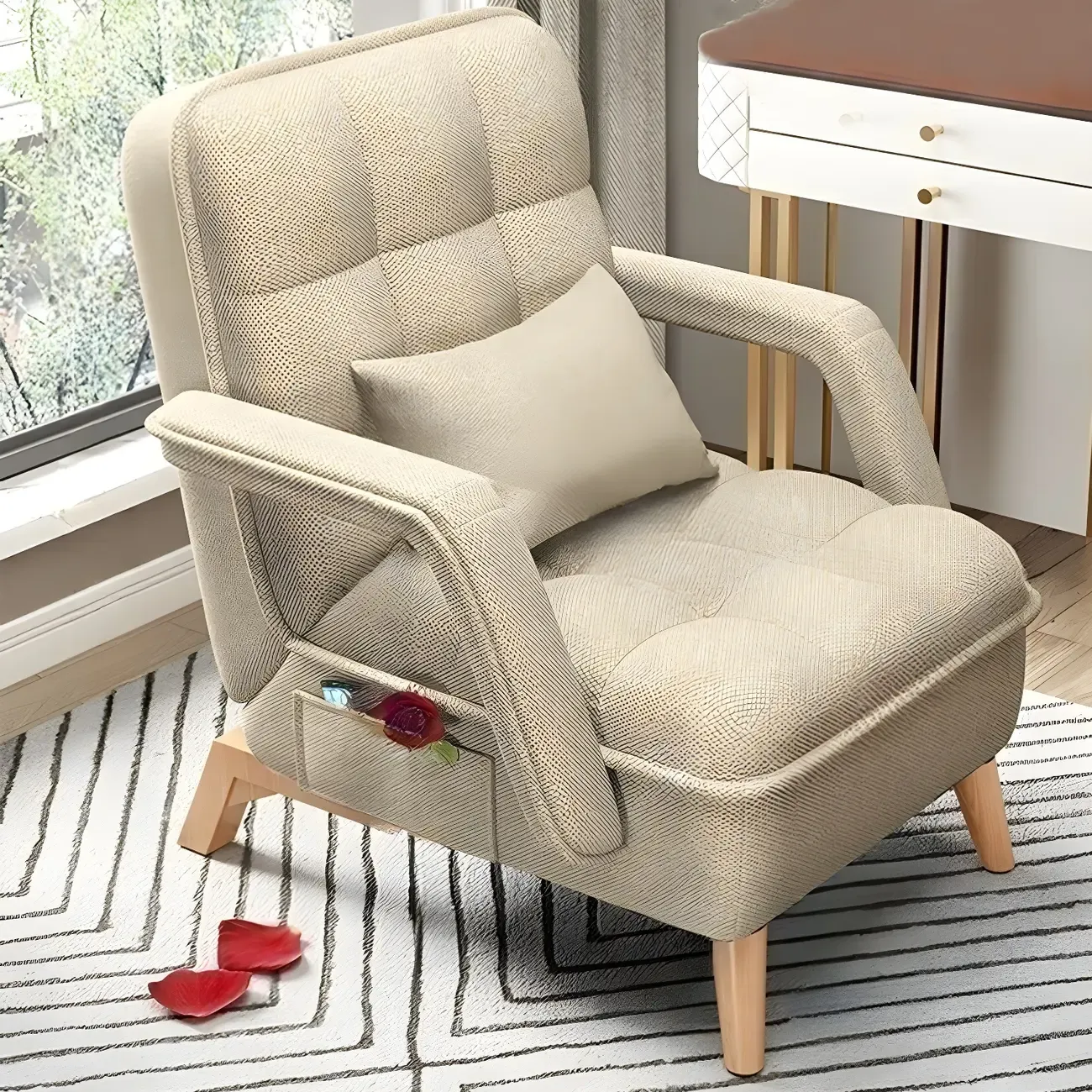 Stylish Fabric Accent Chair with Pillow Back for Living Room Image - 2