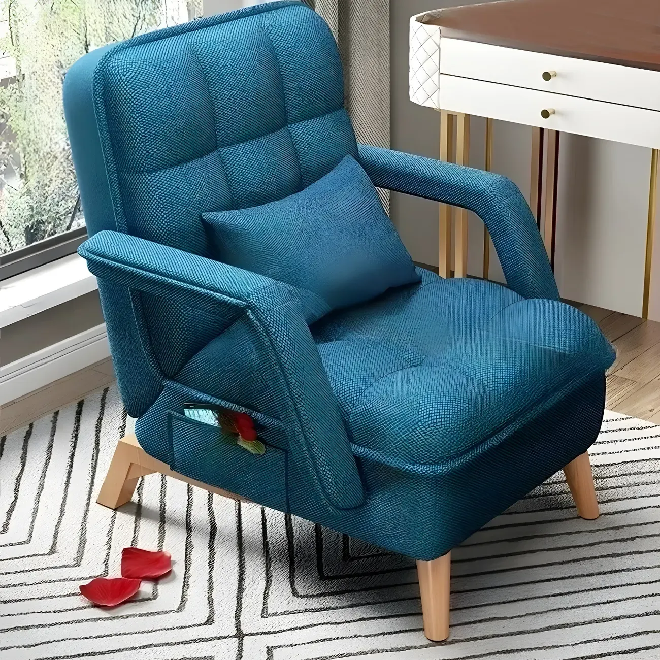 Stylish Fabric Accent Chair with Pillow Back for Living Room Image - 3