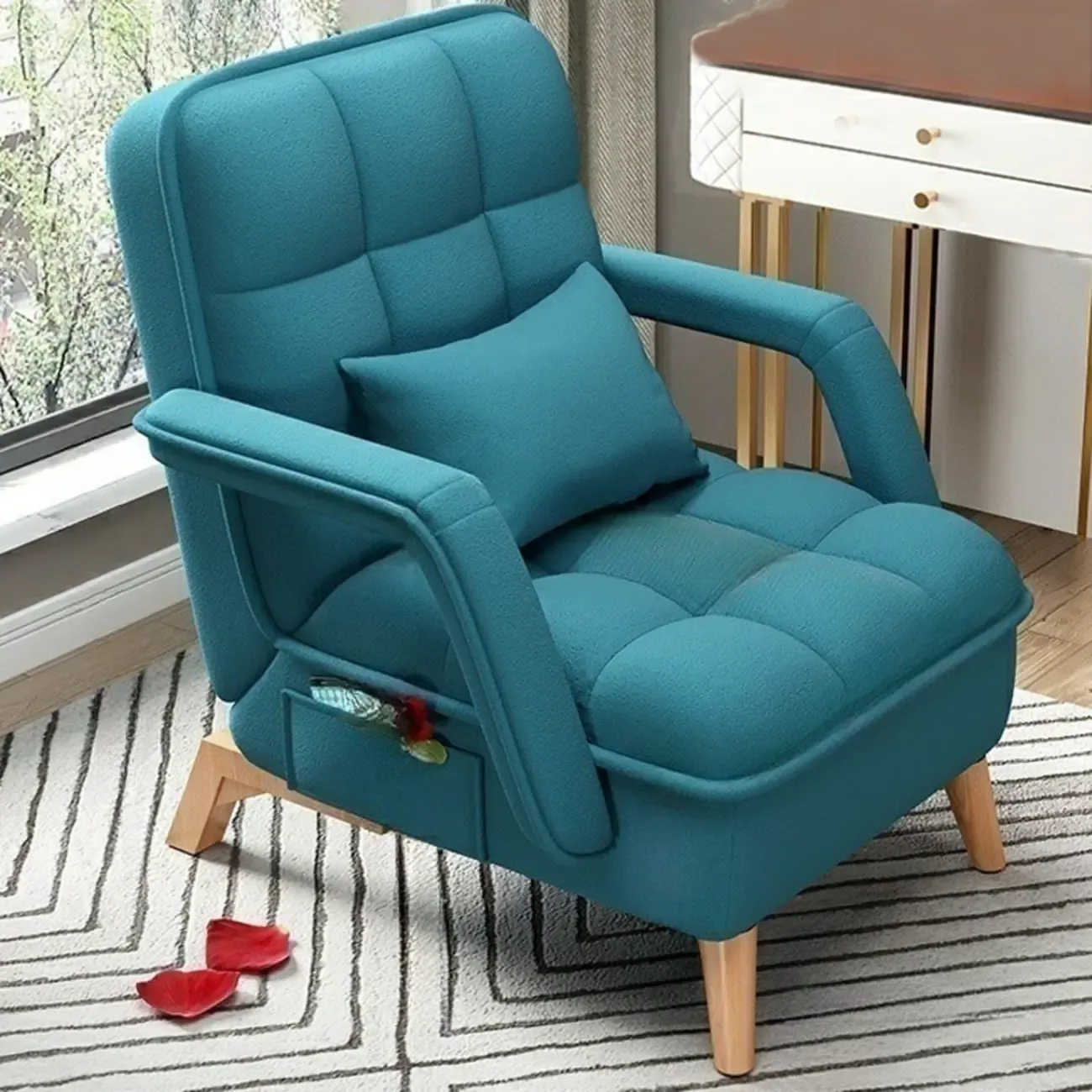 Stylish Fabric Accent Chair with Pillow Back for Living Room Image - 5