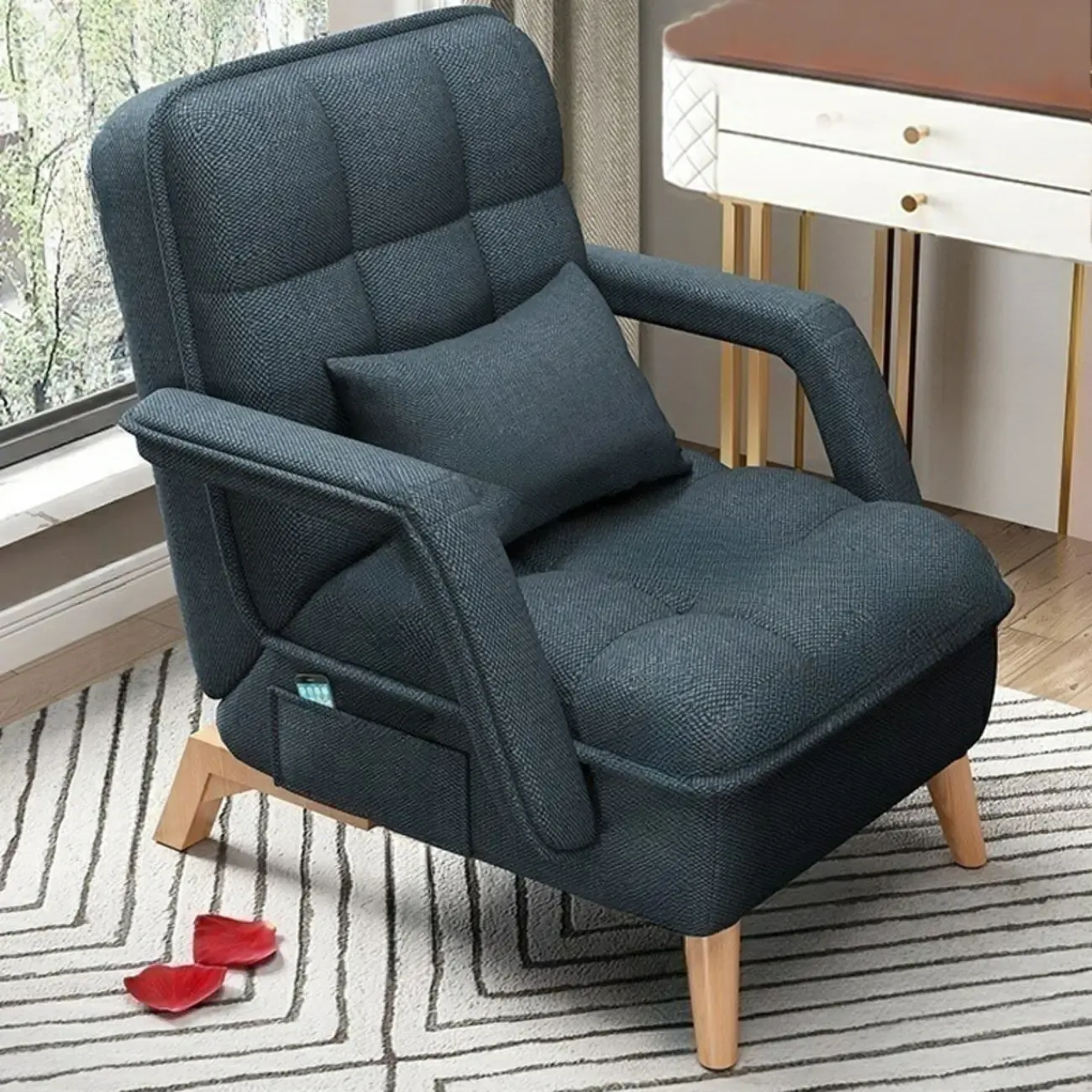 Stylish Fabric Accent Chair with Pillow Back for Living Room Image - 8