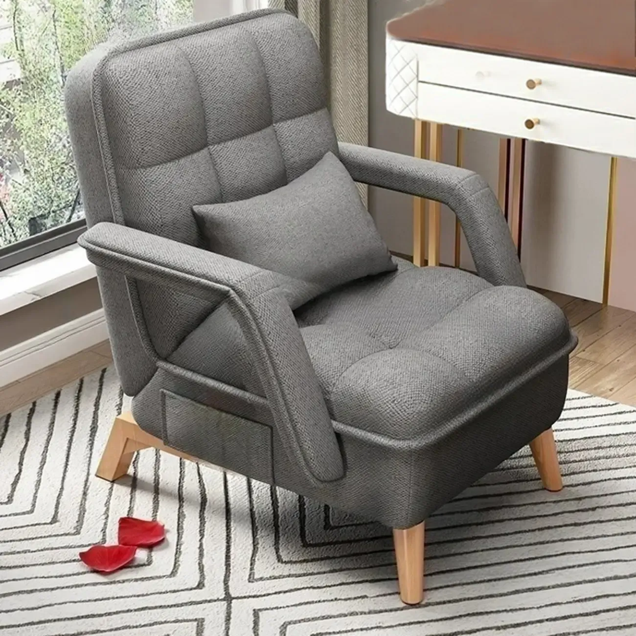 Stylish Fabric Accent Chair with Pillow Back for Living Room Image - 10
