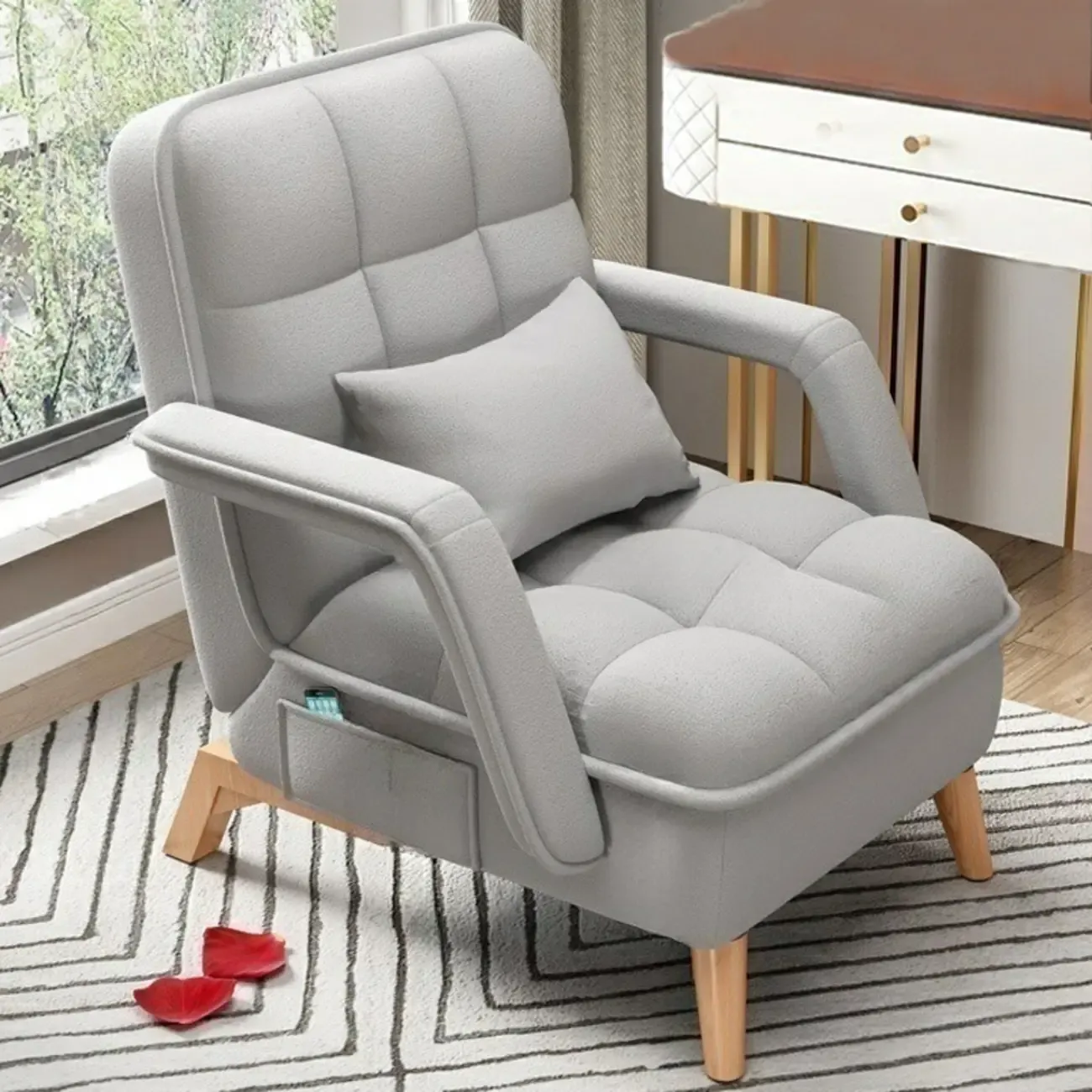 Stylish Fabric Accent Chair with Pillow Back for Living Room Image - 11