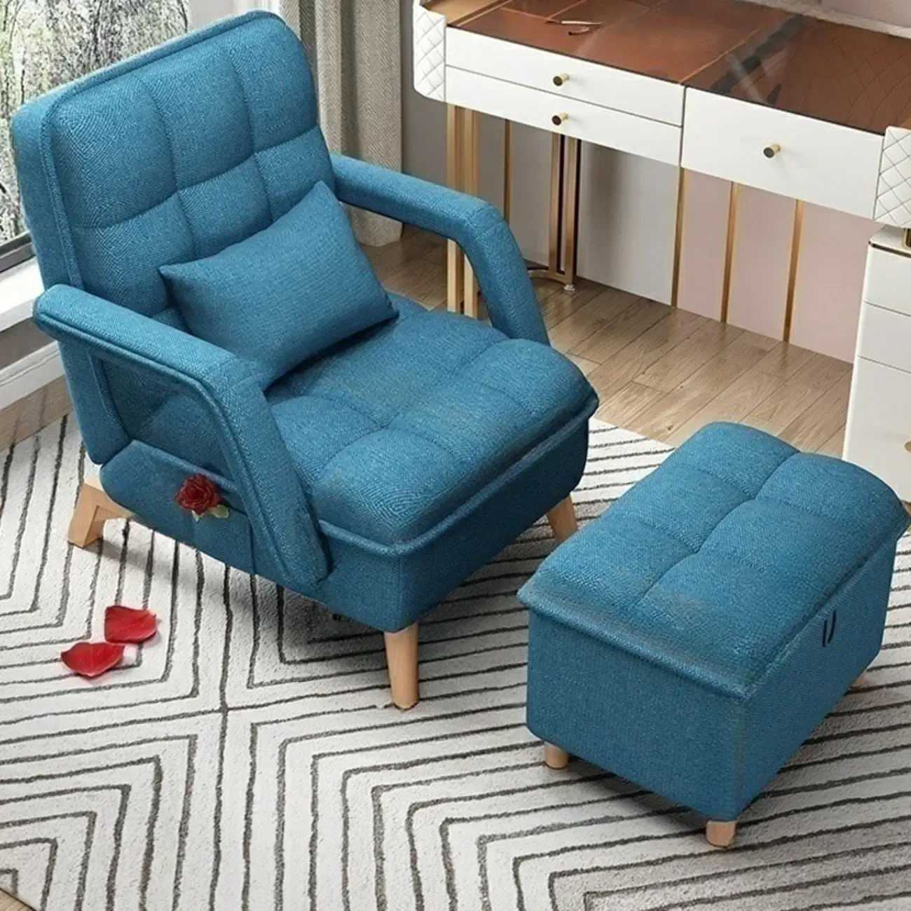 Stylish Fabric Accent Chair with Pillow Back for Living Room Image - 13