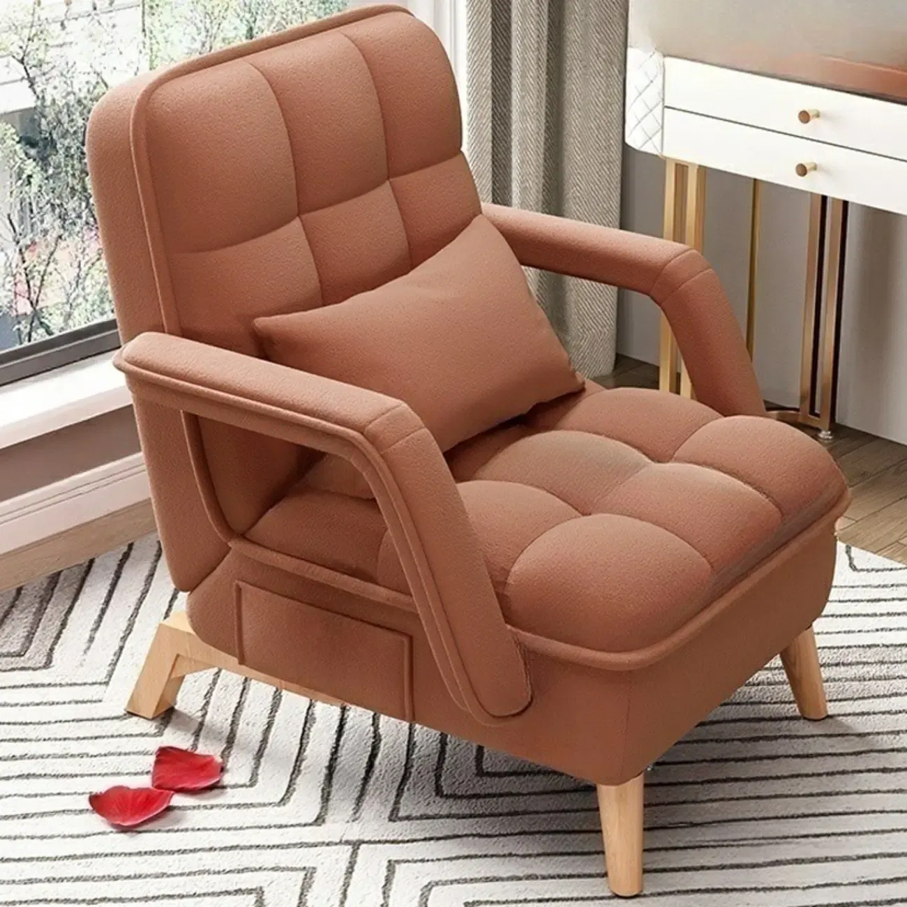 Stylish Fabric Accent Chair with Pillow Back for Living Room Image - 15