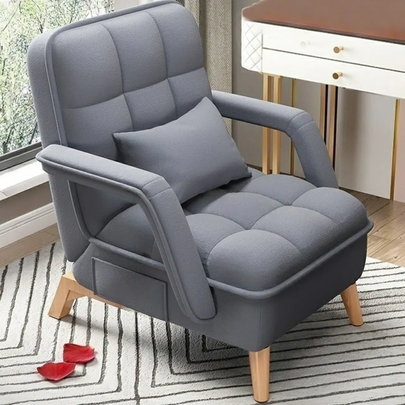 Stylish Fabric Accent Chair with Pillow Back for Living Room Image - 17