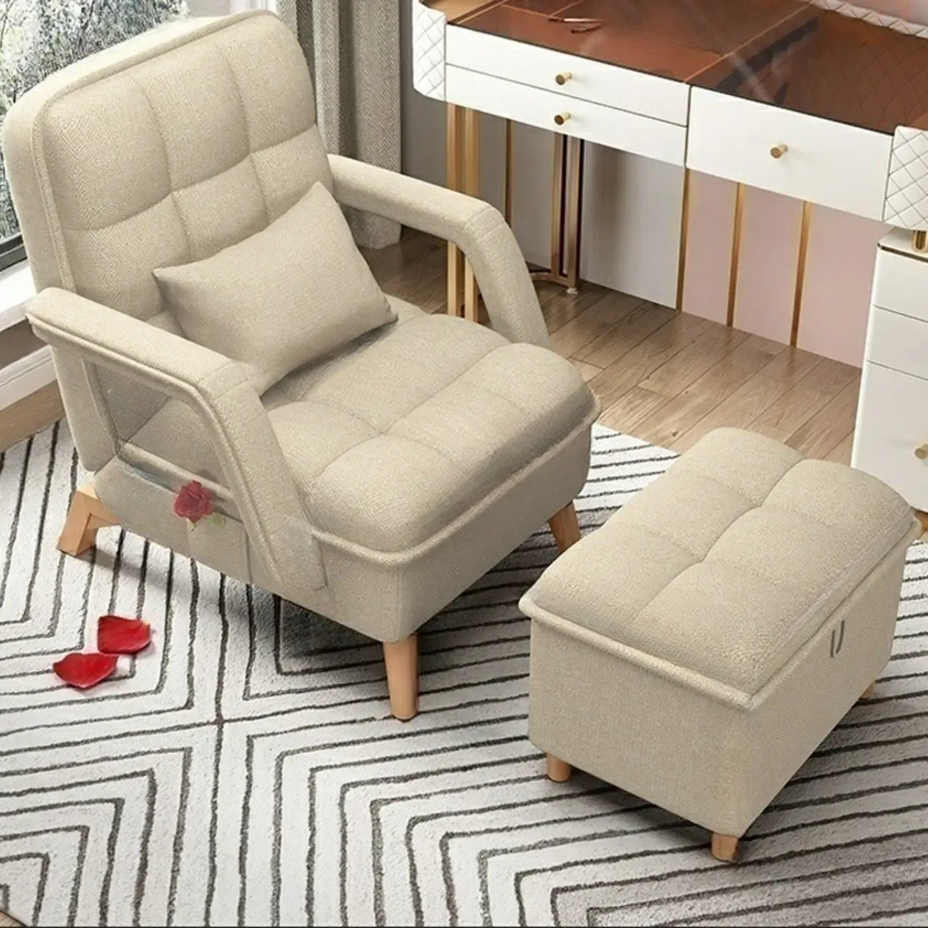 Stylish Fabric Accent Chair with Pillow Back for Living Room Image - 18