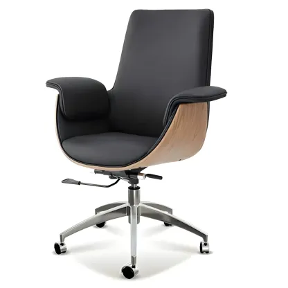 Swivel Armrest Upholstered Full Back Adjustable Office Chair Image - 2