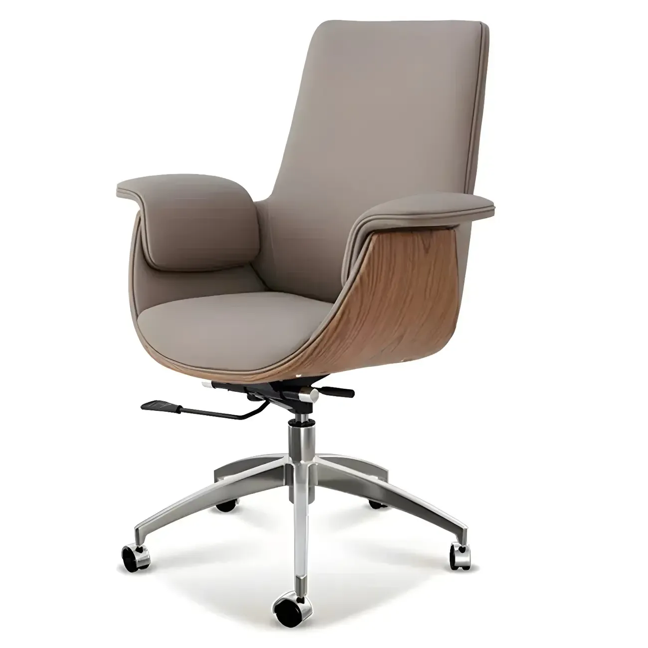 Swivel Armrest Upholstered Full Back Adjustable Office Chair Image - 3