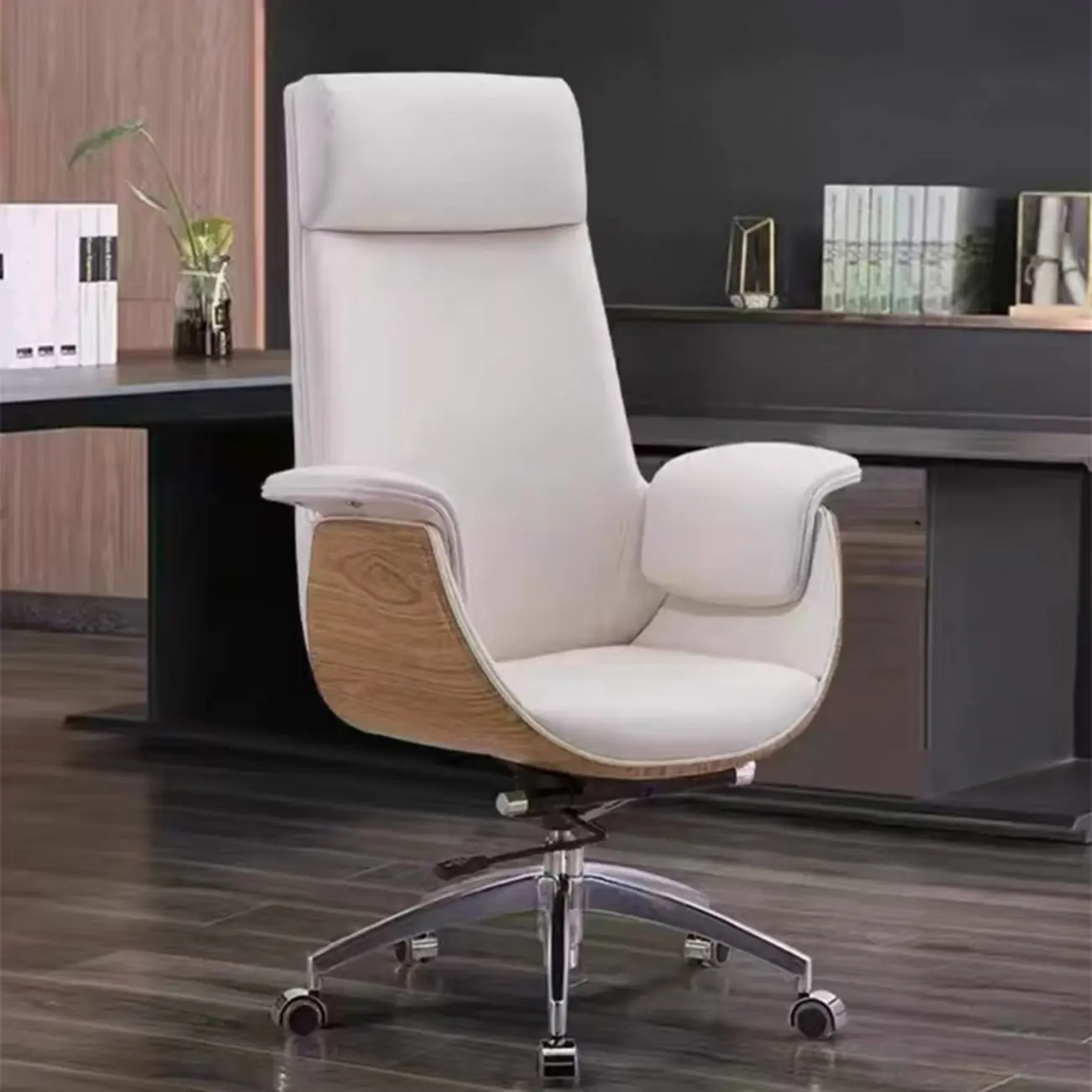 Swivel Armrest Upholstered Full Back Adjustable Office Chair Image - 10 | homeyfad