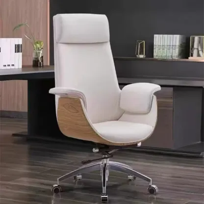 Swivel Armrest Upholstered Full Back Adjustable Office Chair Image - 4
