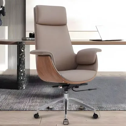 Swivel Armrest Upholstered Full Back Adjustable Office Chair Image - 6