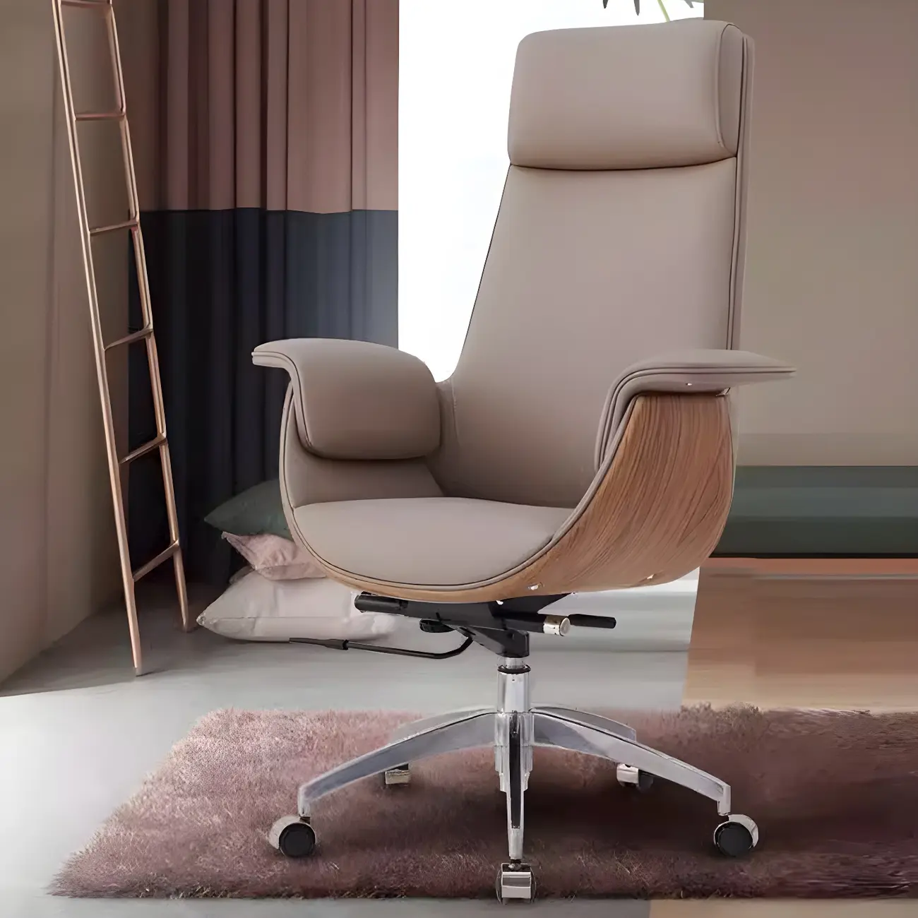 Swivel Armrest Upholstered Full Back Adjustable Office Chair Image - 8 | homeyfad