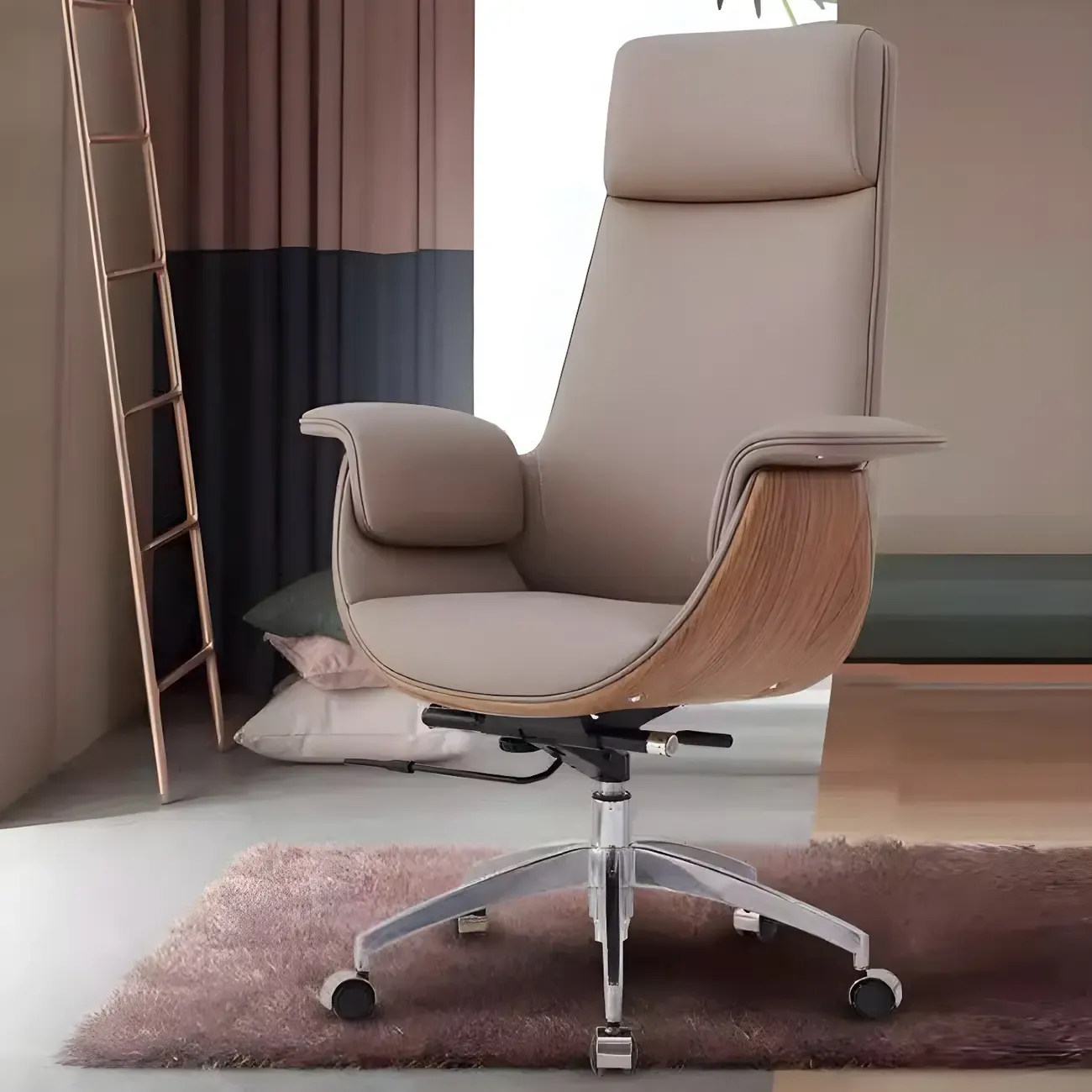 Swivel Armrest Upholstered Full Back Adjustable Office Chair Image - 8