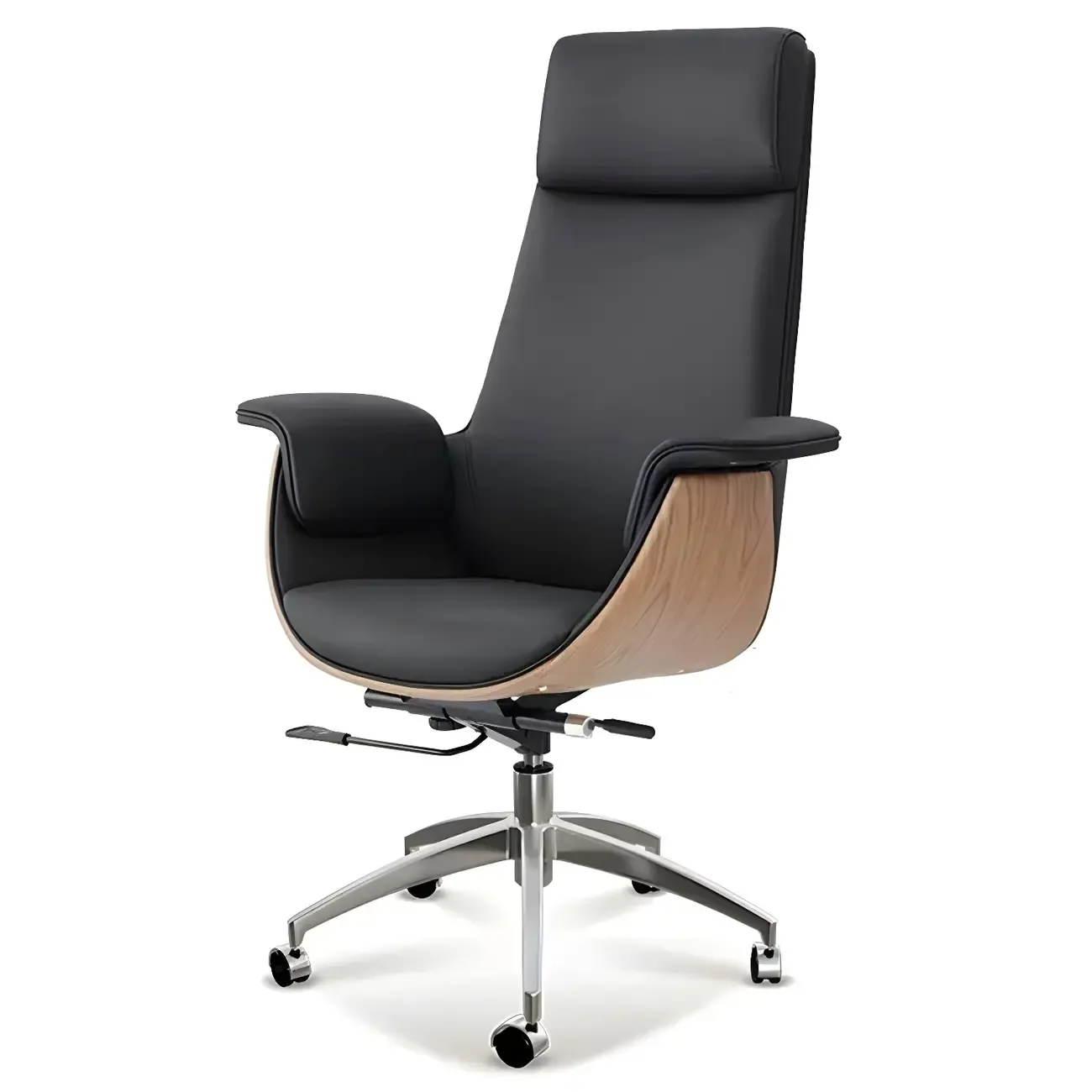 Swivel Armrest Upholstered Full Back Adjustable Office Chair Image - 9