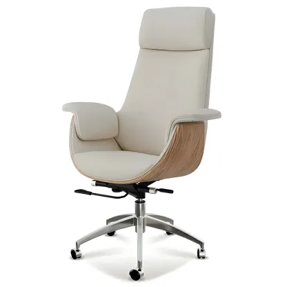 Swivel Armrest Upholstered Full Back Adjustable Office Chair Image - 11