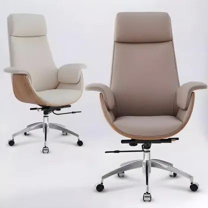 Swivel Armrest Upholstered Full Back Adjustable Office Chair Image - 16