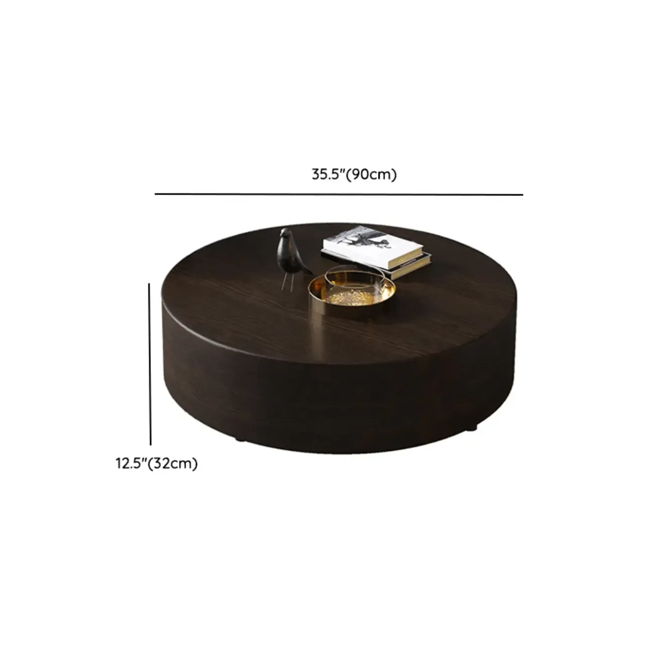 Brown Round Scandinavian Wood Coffee Table with Storage #size